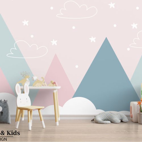 Mock up wall in the children's room in cream color wall background .3d rendering